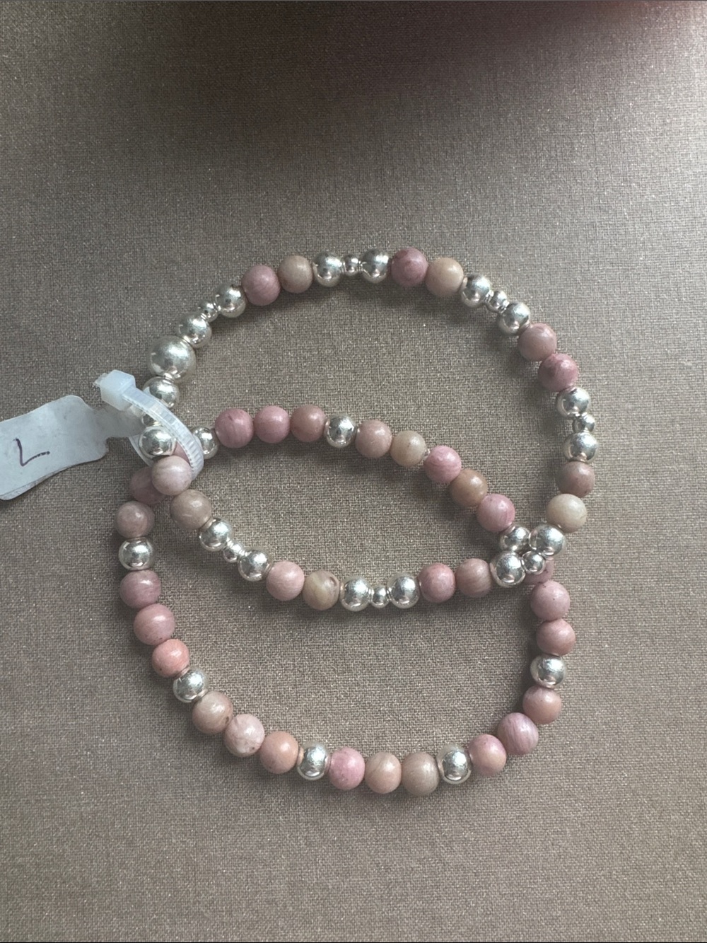 Pink Beaded Stretch Bracelet Set with Sterling Silver Beads